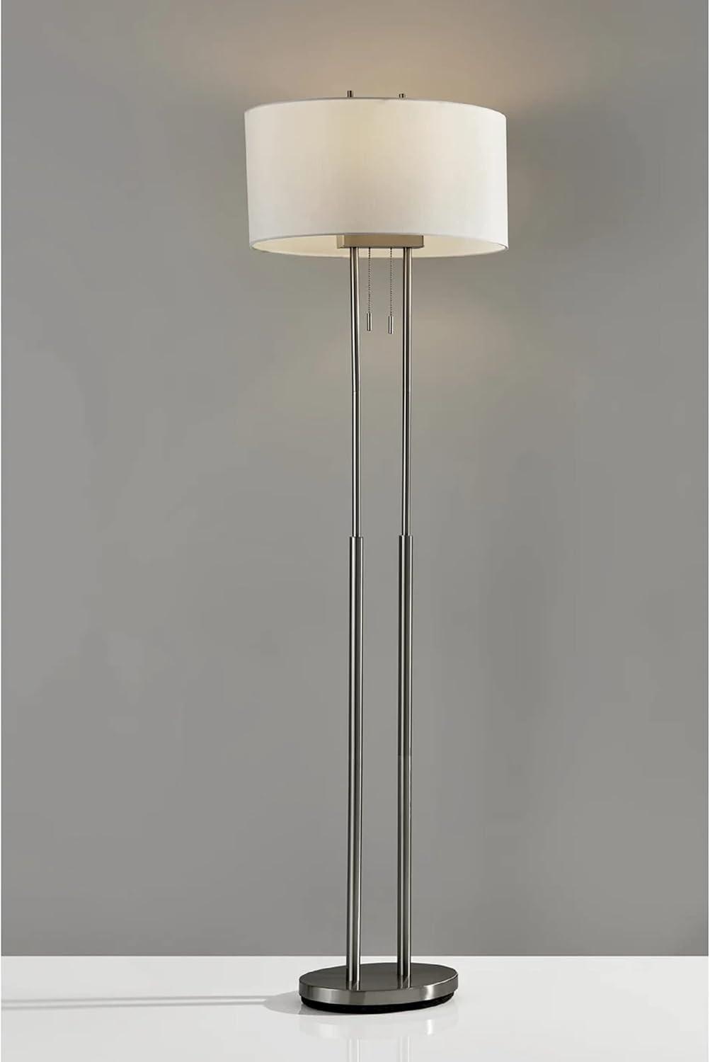 Adjustable Brushed Steel Floor Lamp with Ivory Silk Shade