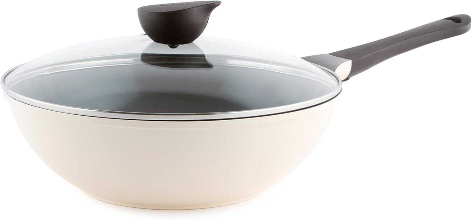 Eela 12" Chef's Pan in Ivory, Glass Lid