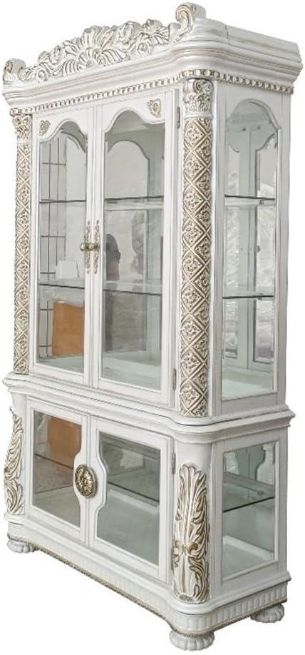 Acme Furniture 87" Vendome Decorative Bookshelf Antique Pearl: Enclosed Storage, No Assembly Required