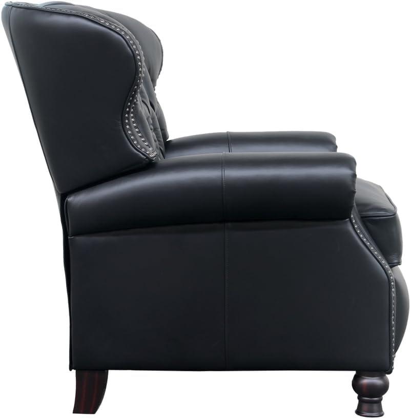 Presidential Black Leather Handcrafted Recliner with Wood Accents