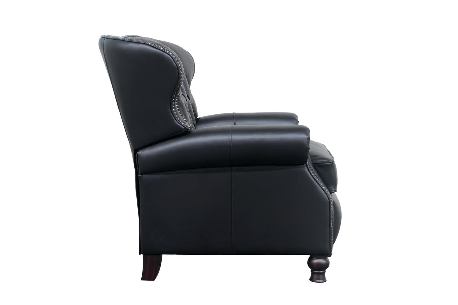Presidential Black Leather Handcrafted Recliner with Wood Accents