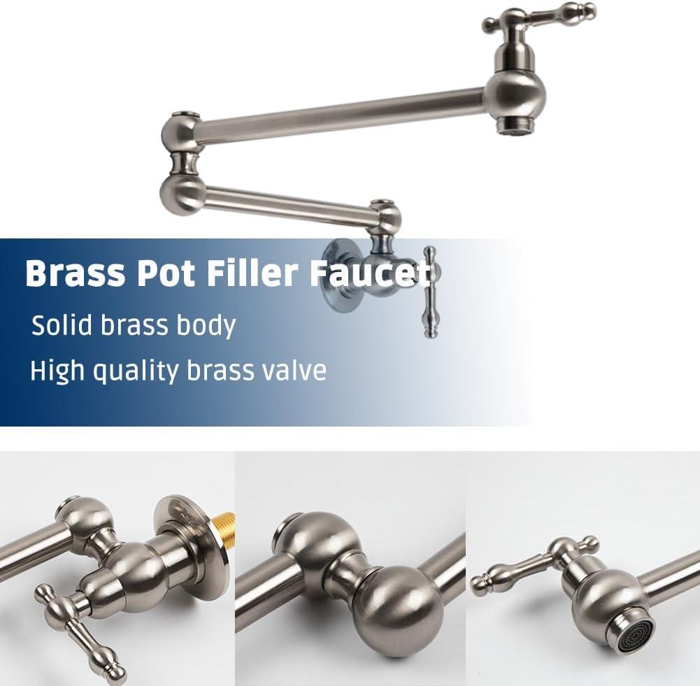 BATHLET  Pot Filler Folding Double Jointed Swing Arm Sink Faucet Brushed Nickel Brushed