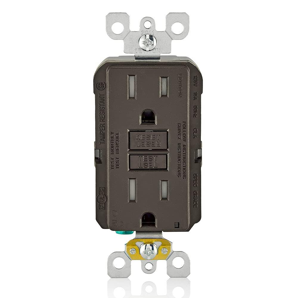 Brown Tamper-Resistant AFCI Outlet with Wall Plate and LED Indicator