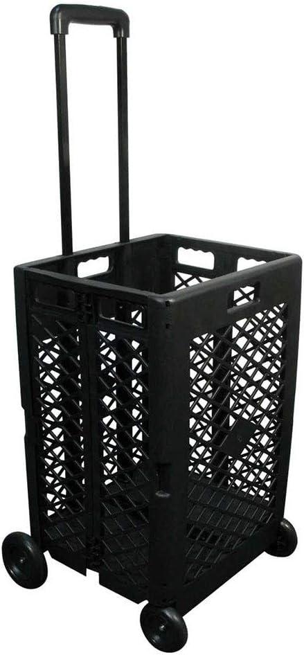 Black Mesh Foldable Utility Rolling Cart with Telescopic Handle