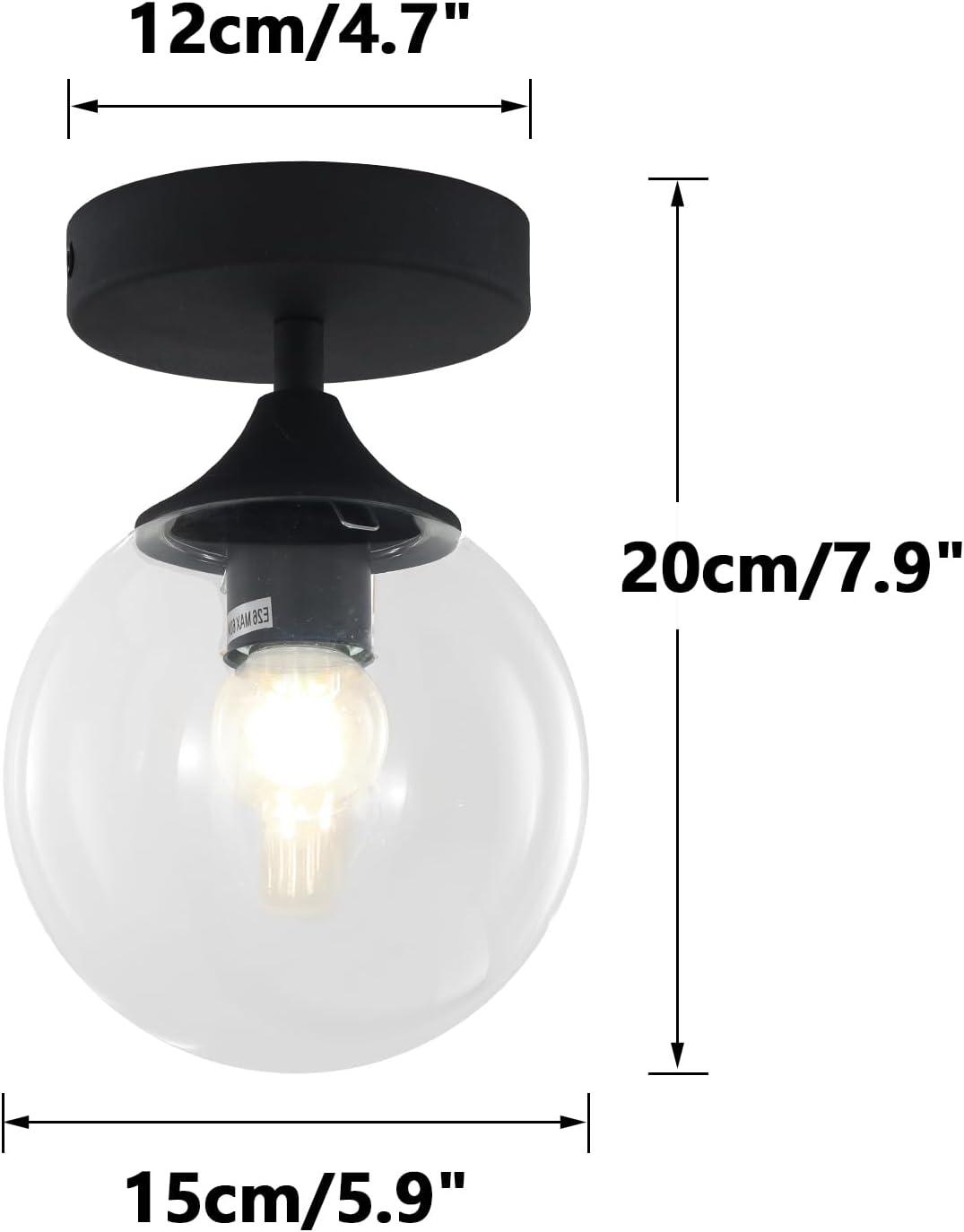 Henn&Hart 9" Matte Black Metal/Glass Semi Flush Mount