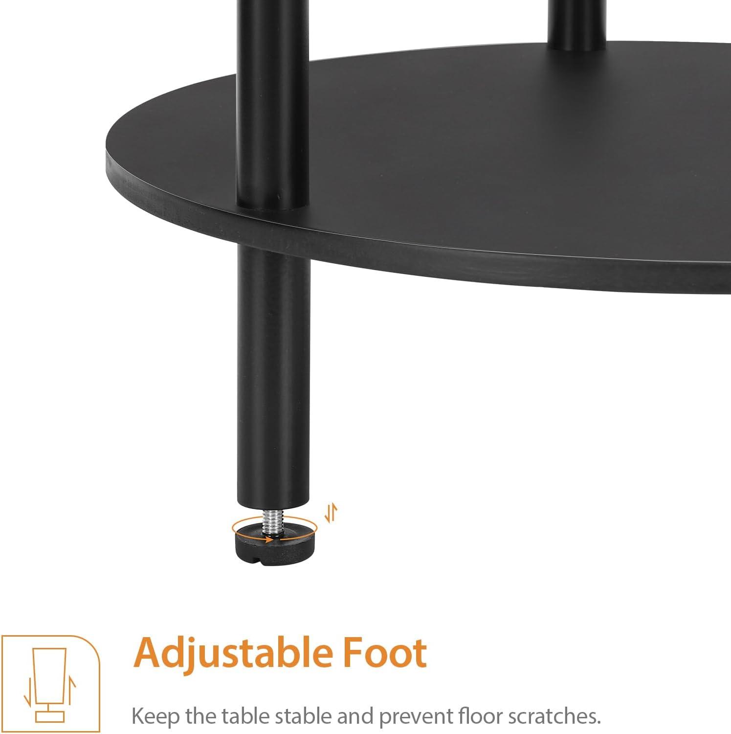 Small Round Side Table, End Tables Living Room Set of 2, Black Night Stands for Bedrooms, Small Side Table for Small Spaces，2 Tiers Modern Side Table with Storage Shelf, Easy to Assemble