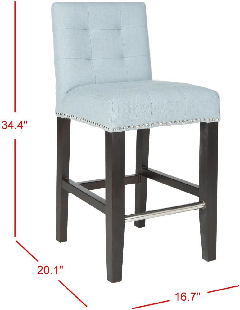 SAFAVIEH Thompson 24" Linen Counter Stool With Silver Nailheads Sky Blue