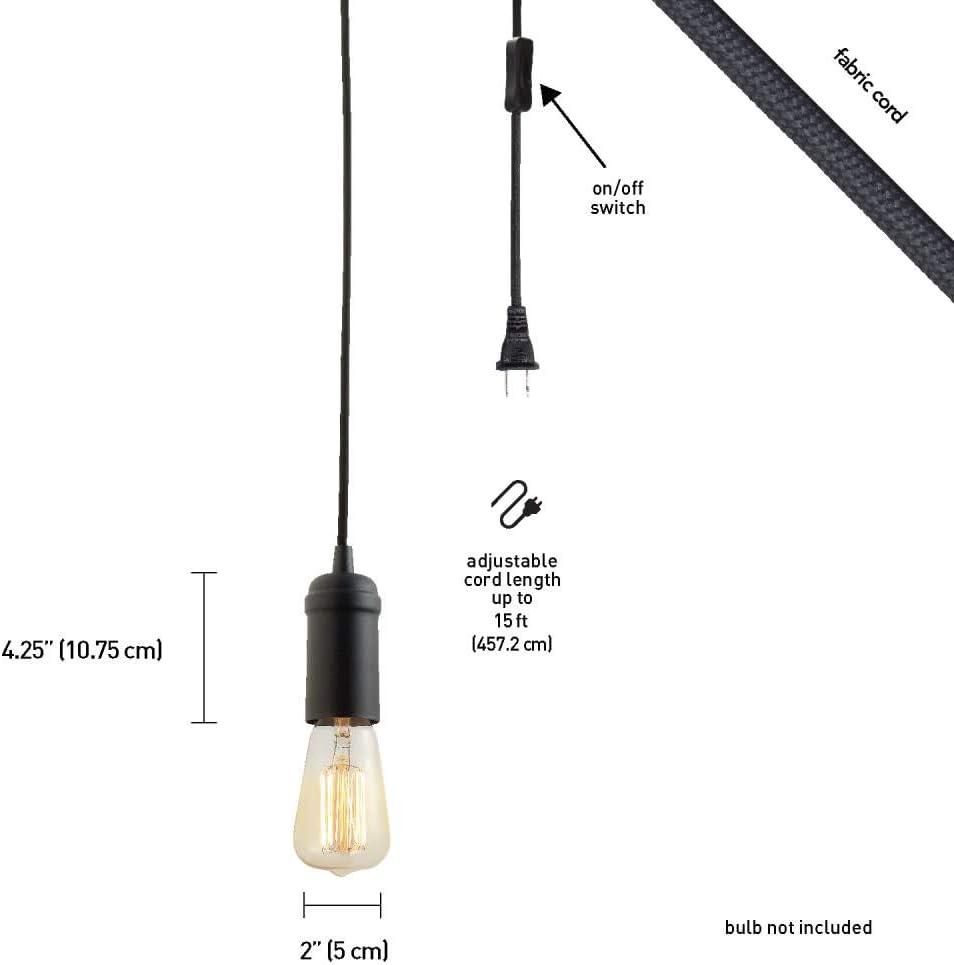Globe Electric Edison 1-Light Matte Black Plug-In Pendant, 65114