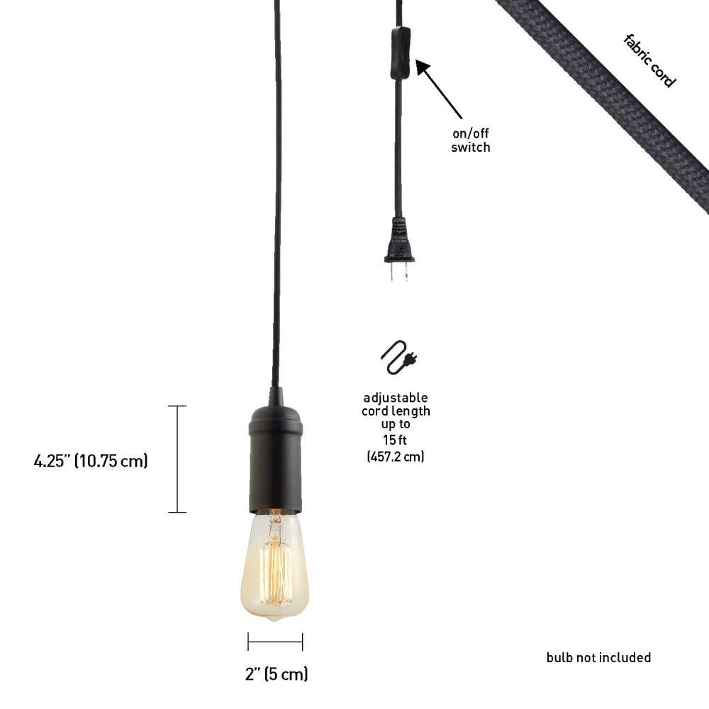 Globe Electric Edison 1-Light Matte Black Plug-In Pendant, 65114