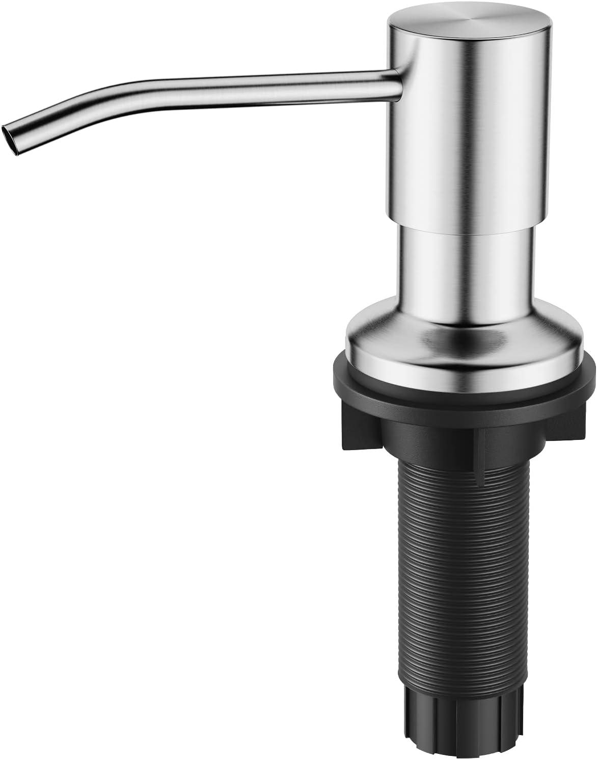 FORIOUS Brushed Nickel Soap Dispenser for Kitchen Sink with 500ML/18OZ Bottle, Lotion Dispenser Built in Refill from The Top for Countertop Sink