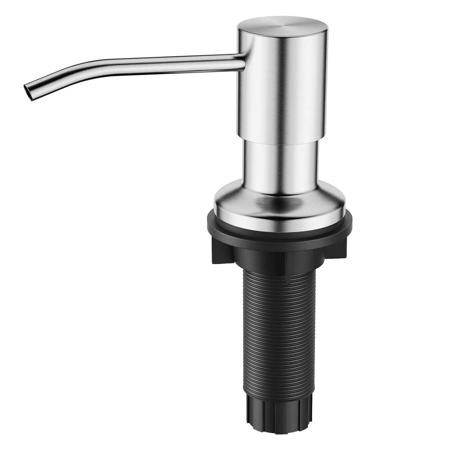 FORIOUS Brushed Nickel Soap Dispenser for Kitchen Sink with 500ML/18OZ Bottle, Lotion Dispenser Built in Refill from The Top for Countertop Sink