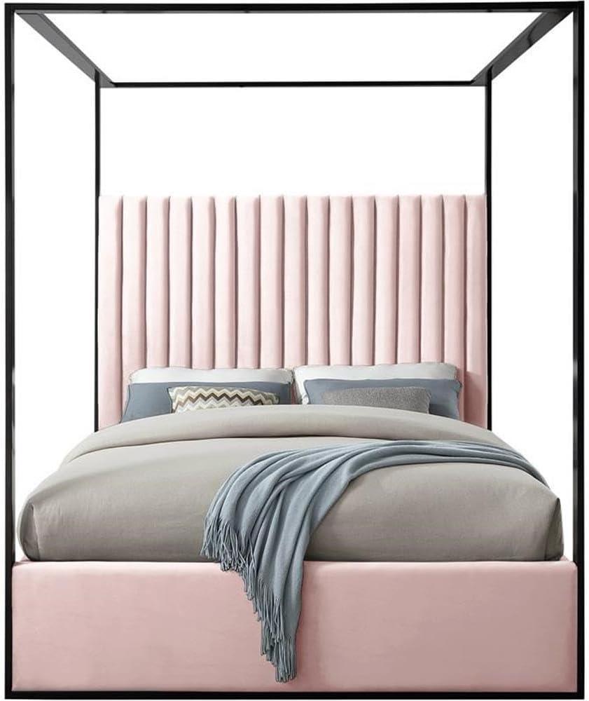 Meridian Furniture Jax Solid Wood and Velvet King Bed in Pink