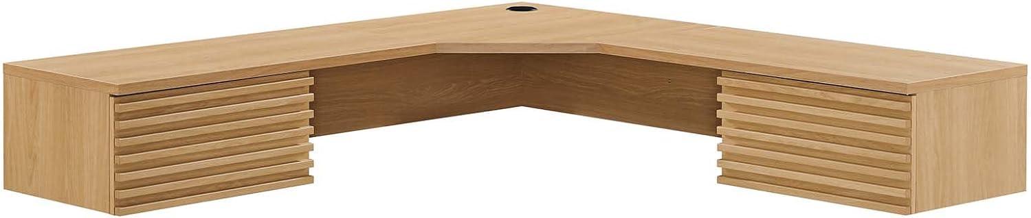 Oak Wall Mounted Corner Desk with Drawers