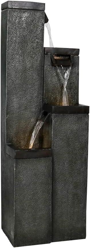 Modern Gray Resin 39.3" Floor-Standing Water Fountain with LED Lights