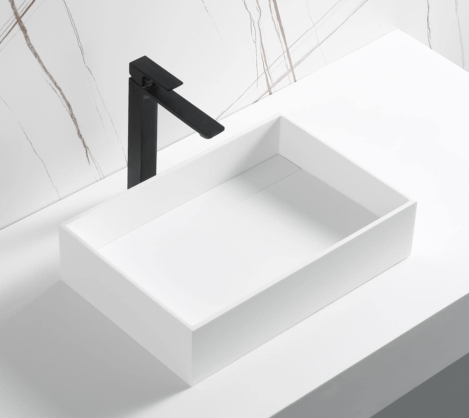 White Matte Resin Rectangular Bathroom Vessel Sink