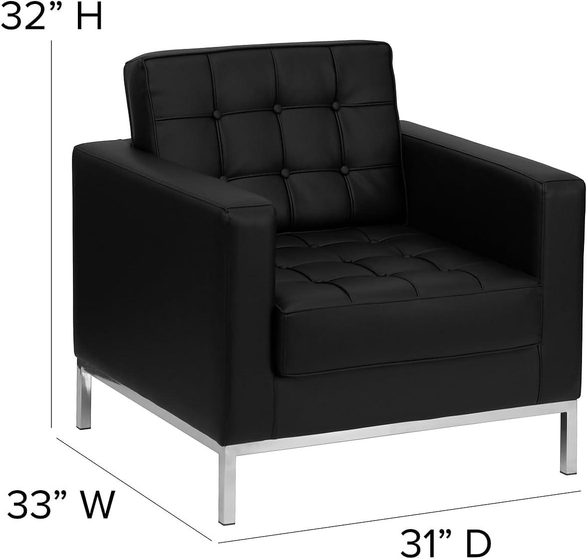 Flash Furniture HERCULES Lacey Series Contemporary Black LeatherSoft Chair with Stainless Steel Frame