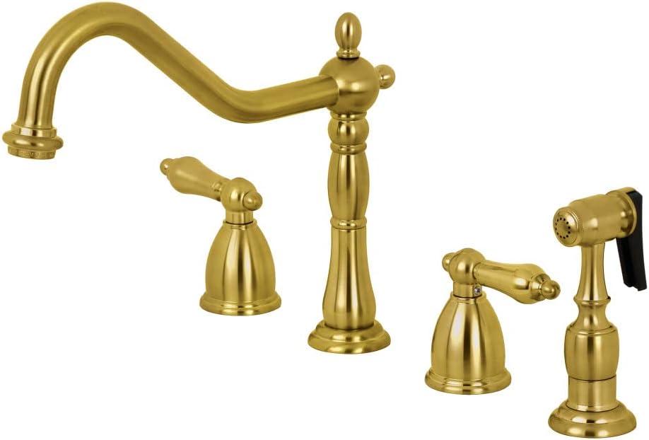 Elegant 8-Inch Widespread Brushed Brass Kitchen Faucet with Side Sprayer