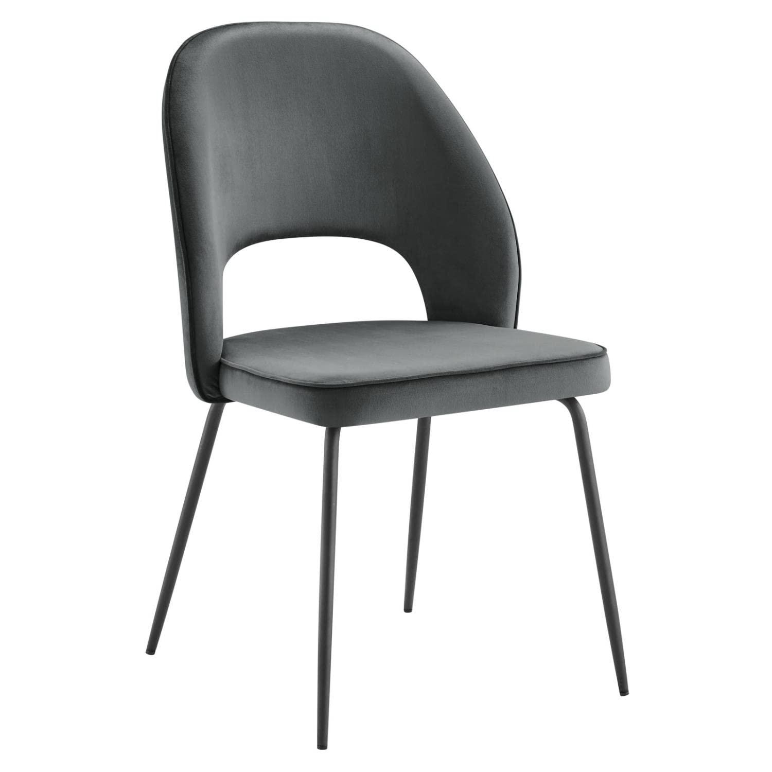 Modway Nico Performance Velvet Dining Chair Set of 2 in Black Gray