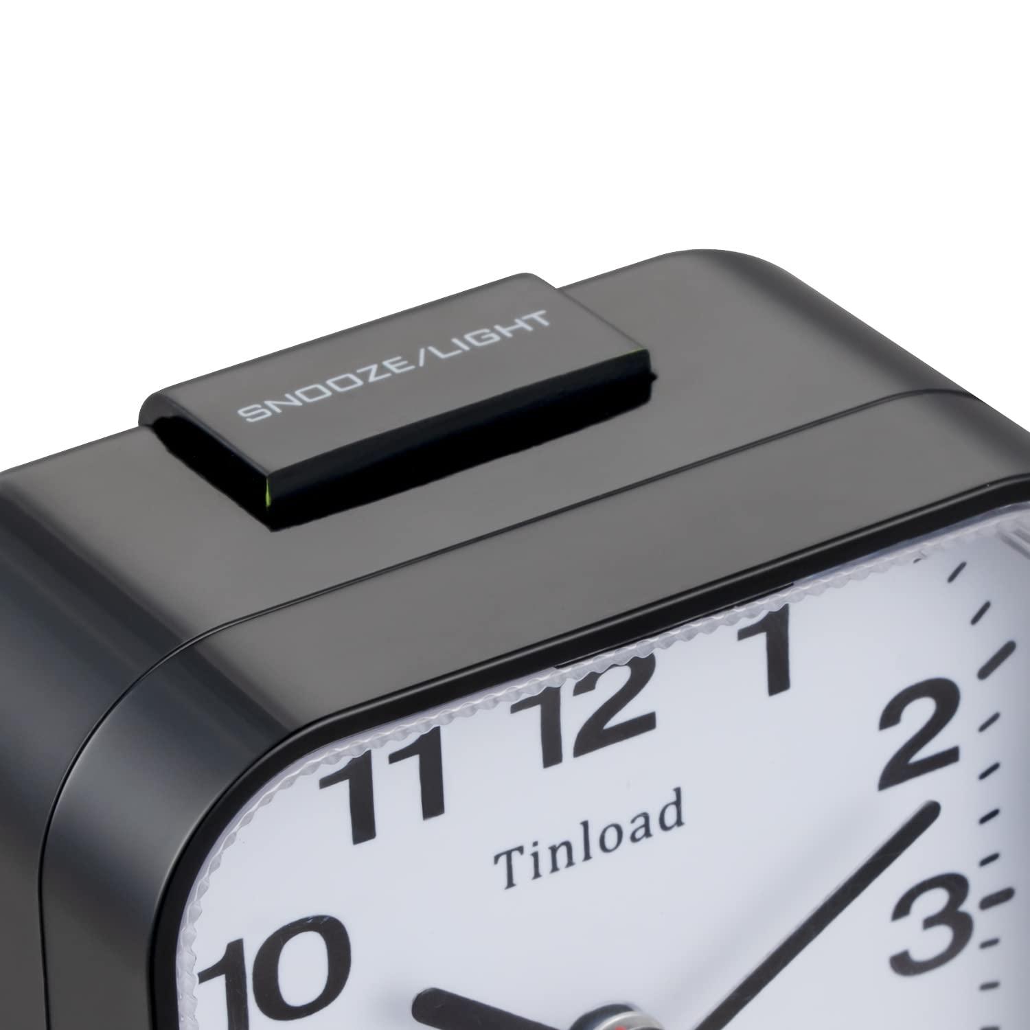 Small Battery Operated Analog Alarm Clock Silent Non Ticking, Ascending Beep Sounds, Snooze,Light Functions, Easy Set(Black)