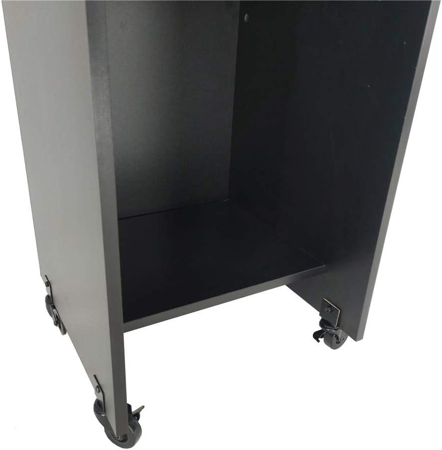 44"H X 18"W Black Wood Podium Pulpit Lectern Event Debate Speech School Mobile on Wheels Castors