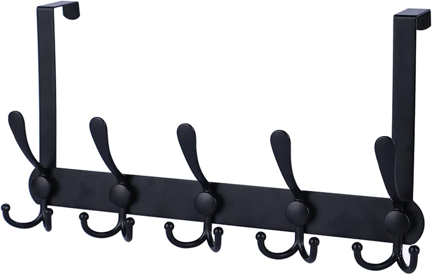 Heavy Duty Black Over The Door Coat Rack with 5 Hooks