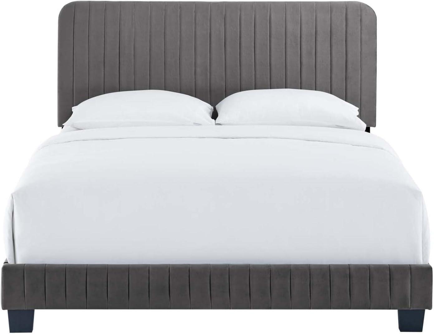 Modway Celine Channel Tufted Performance Velvet King Bed in Gray