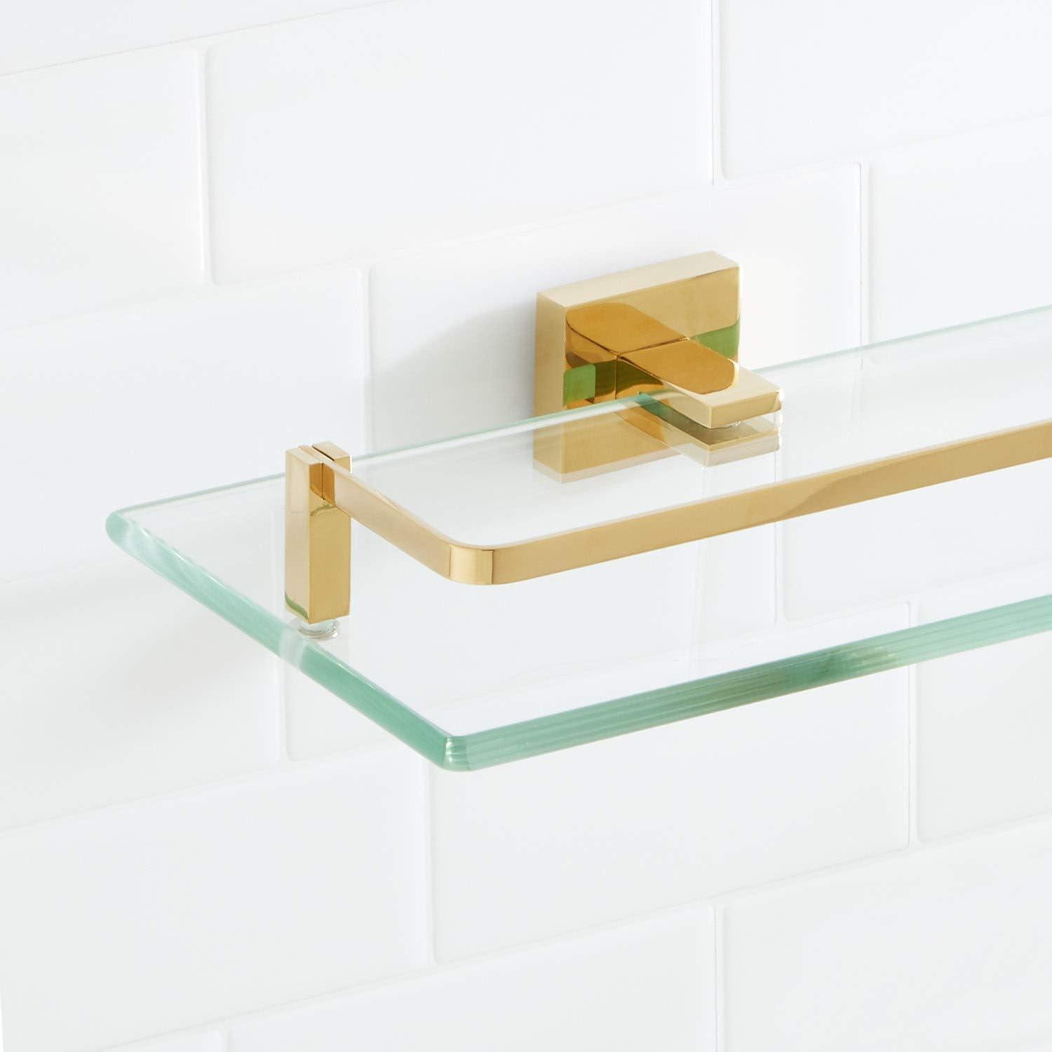 Polished Brass and Glass Wall Mounted Bathroom Shelf