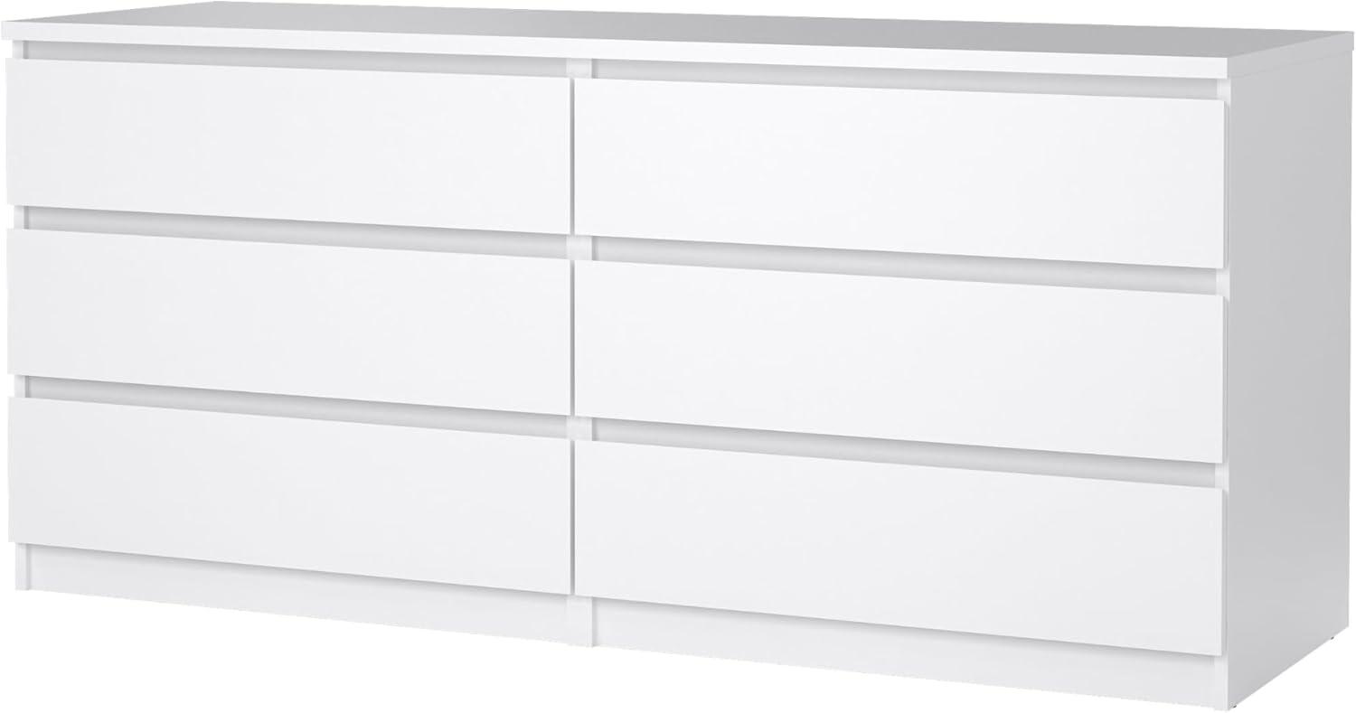 Sleek White High Gloss 6-Drawer Modern Double Dresser