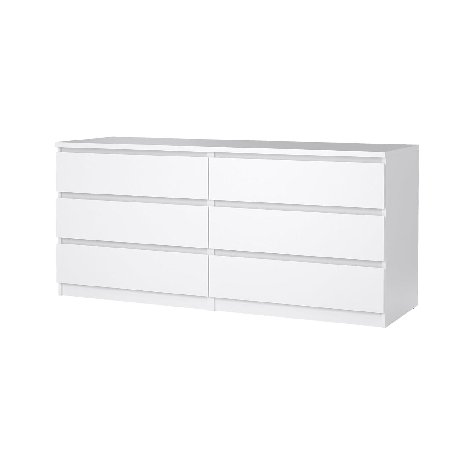 Tvilum Scottsdale 6 Drawer Double Dresser for Adults, White High Gloss