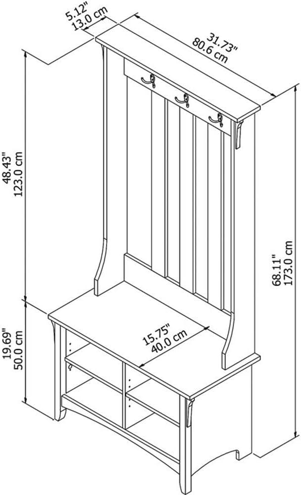 Bush Furniture Salinas Hall Tree with Storage Bench, Cape Cod Gray