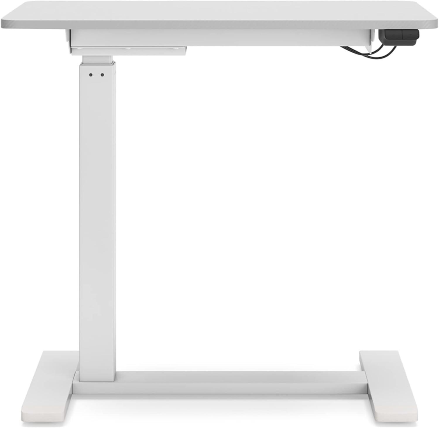 Adjustable Height White Wood Side Desk with Power Outlet