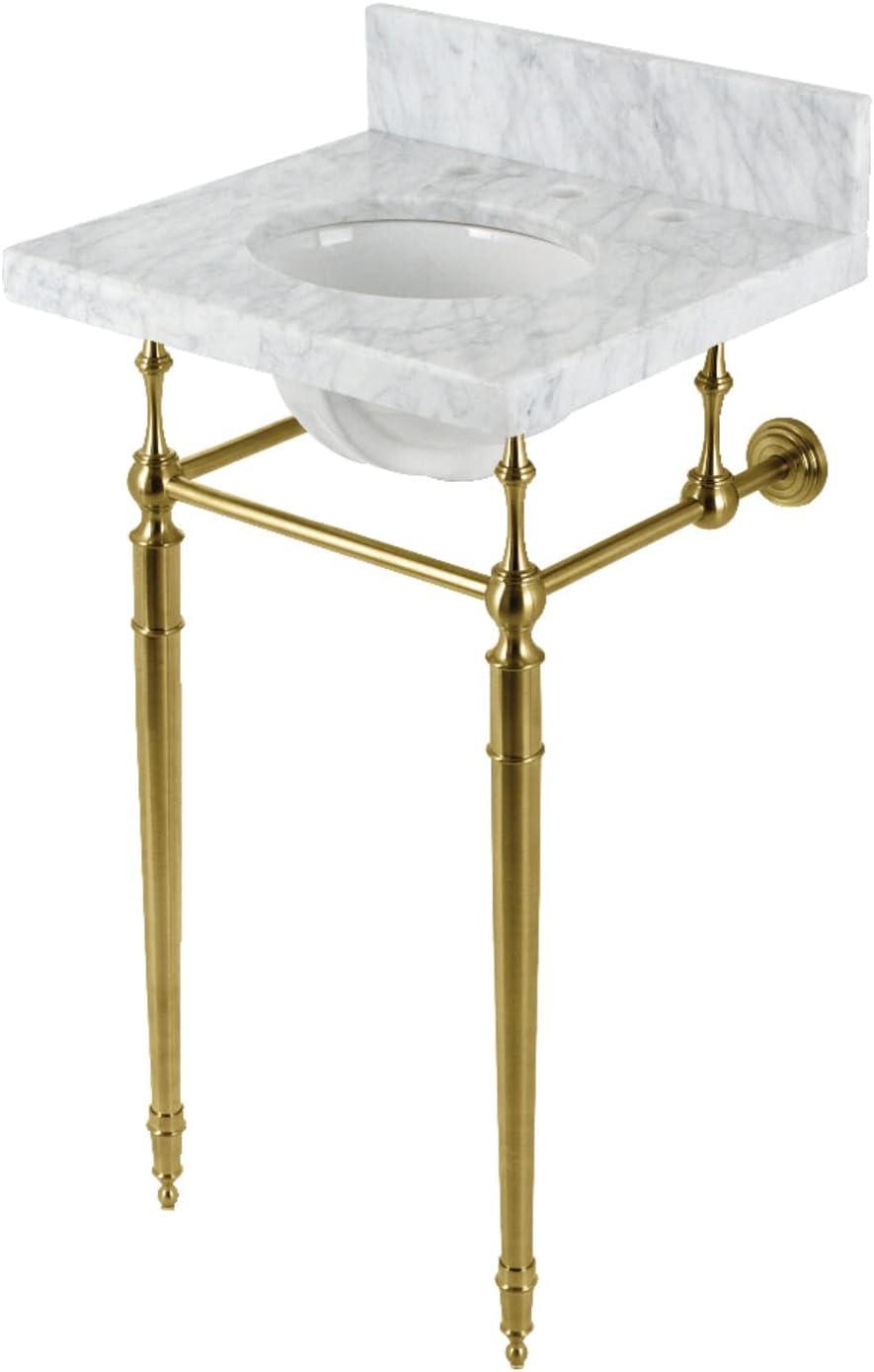 Kingston Brass Edwardian 19-Inch Carrara Marble Console Sink with Brass Legs (8-Inch, 3-Hole)