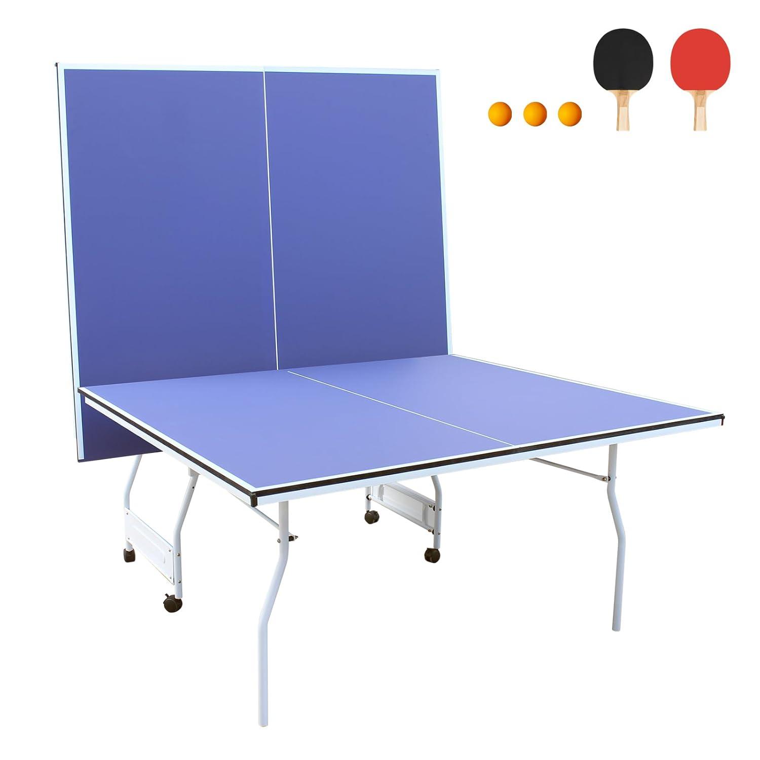 Ceballos 9Ft Mid-Size Table Tennis Table Foldable & Portable Ping Pong Table Set For Indoor Games With Net