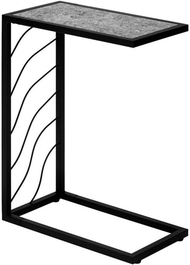 Monarch Specialties Accent Table C-Shaped End Side Snack Living Room Bedroom Metal Laminate Grey Black Contemporary Modern