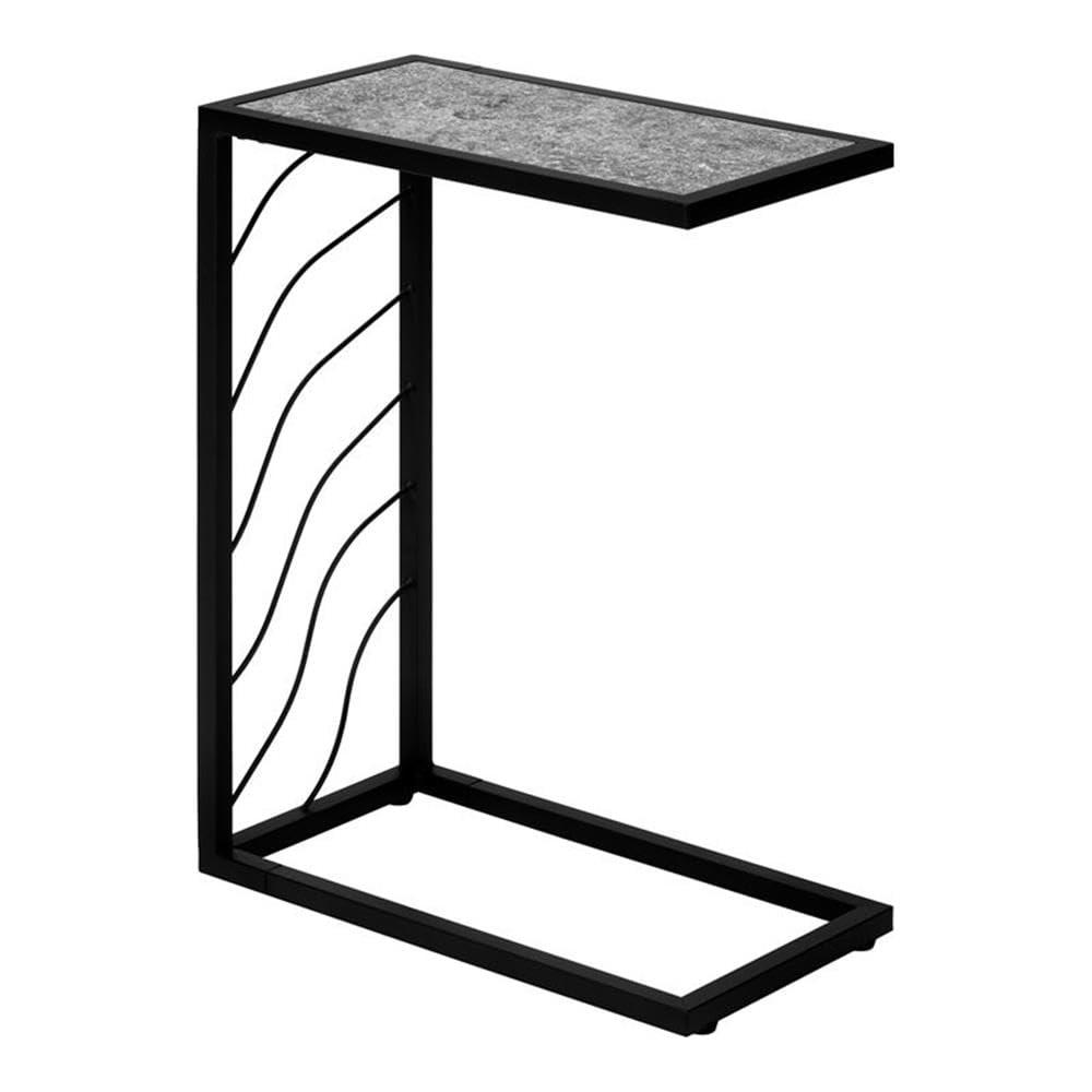 Monarch Specialties Accent Table C-Shaped End Side Snack Living Room Bedroom Metal Laminate Grey Black Contemporary Modern