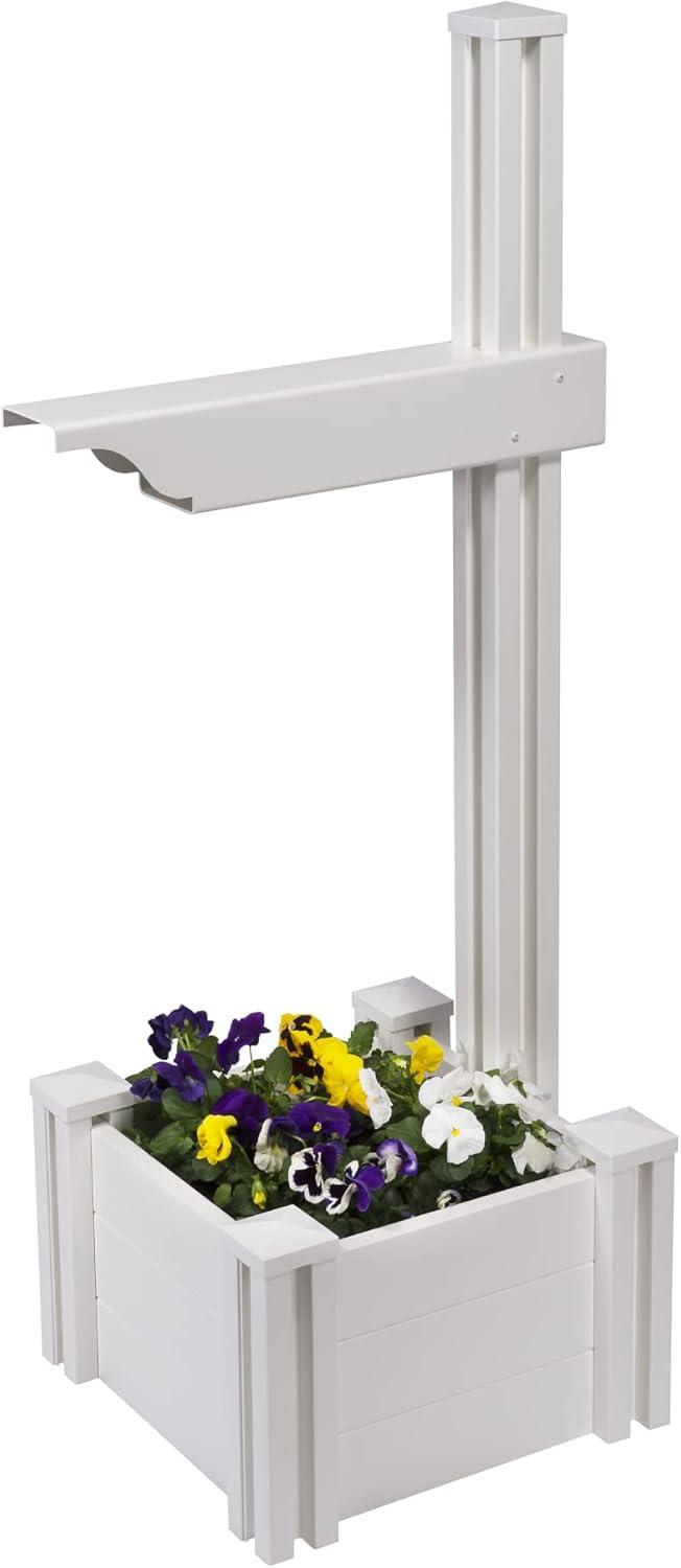 White Vinyl Mailbox Post with Planter Box and Newspaper Holder