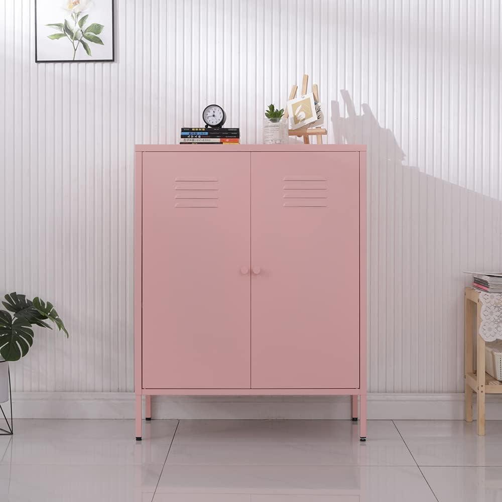 Pink Metal Freestanding Storage Cabinet with Adjustable Shelves