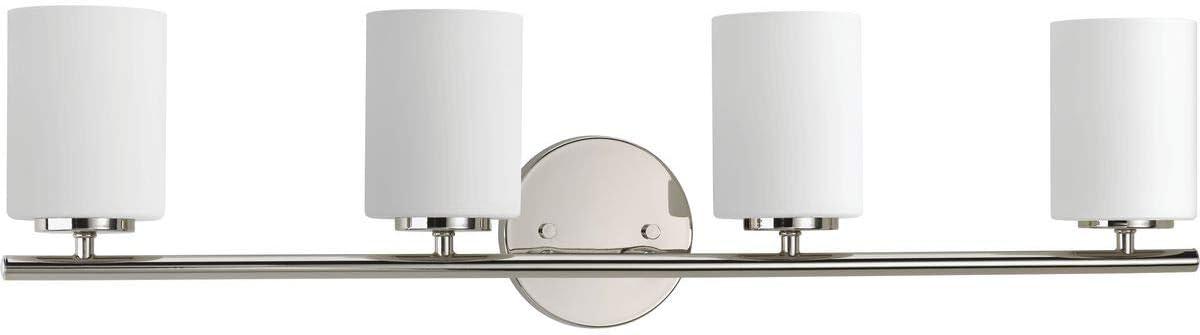 Progress Lighting Replay 4-Light Bath Vanity, Polished Nickel, Porcelain, Up/Down Mount, Brushed Nickel Finish, Shade Included