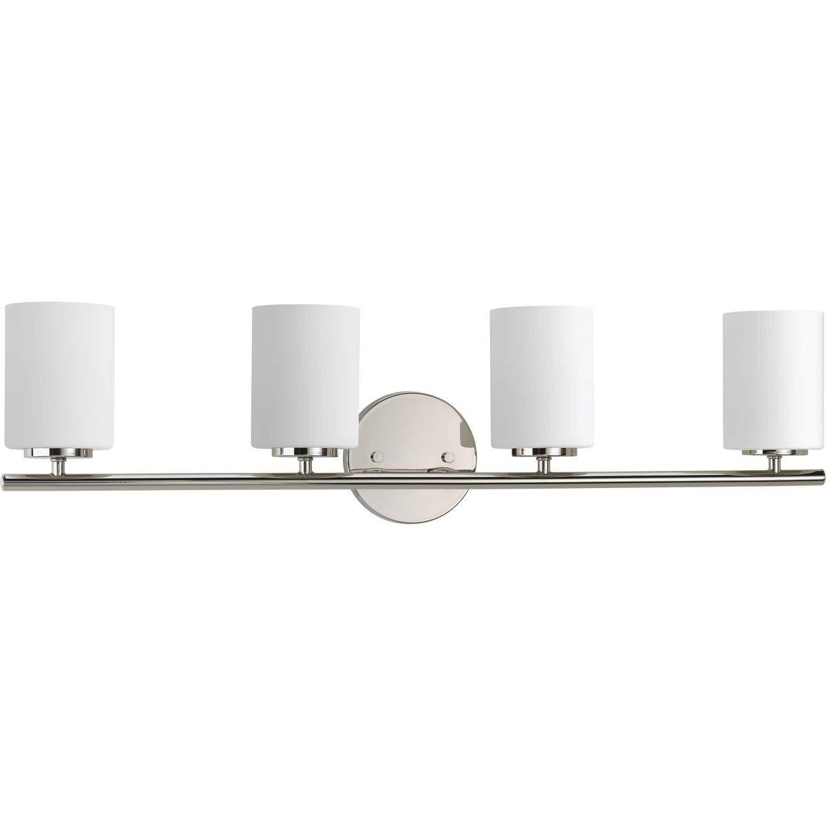 Progress Lighting Replay 4-Light Bath Vanity, Polished Nickel, Porcelain, Up/Down Mount, Brushed Nickel Finish, Shade Included