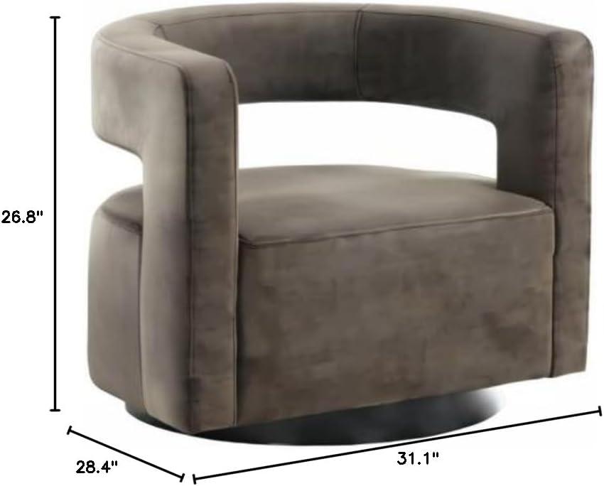 Downtown Loft Dark Grey Velvet Swivel Chair with Wood Accents