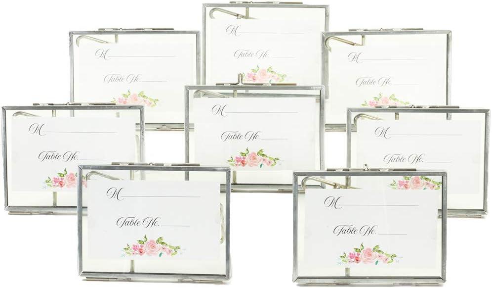 Koyal Wholesale Pressed Glass Floating Photo Frames with Stands for Horizontal (Antique Silver, 3 x 4), 8ct