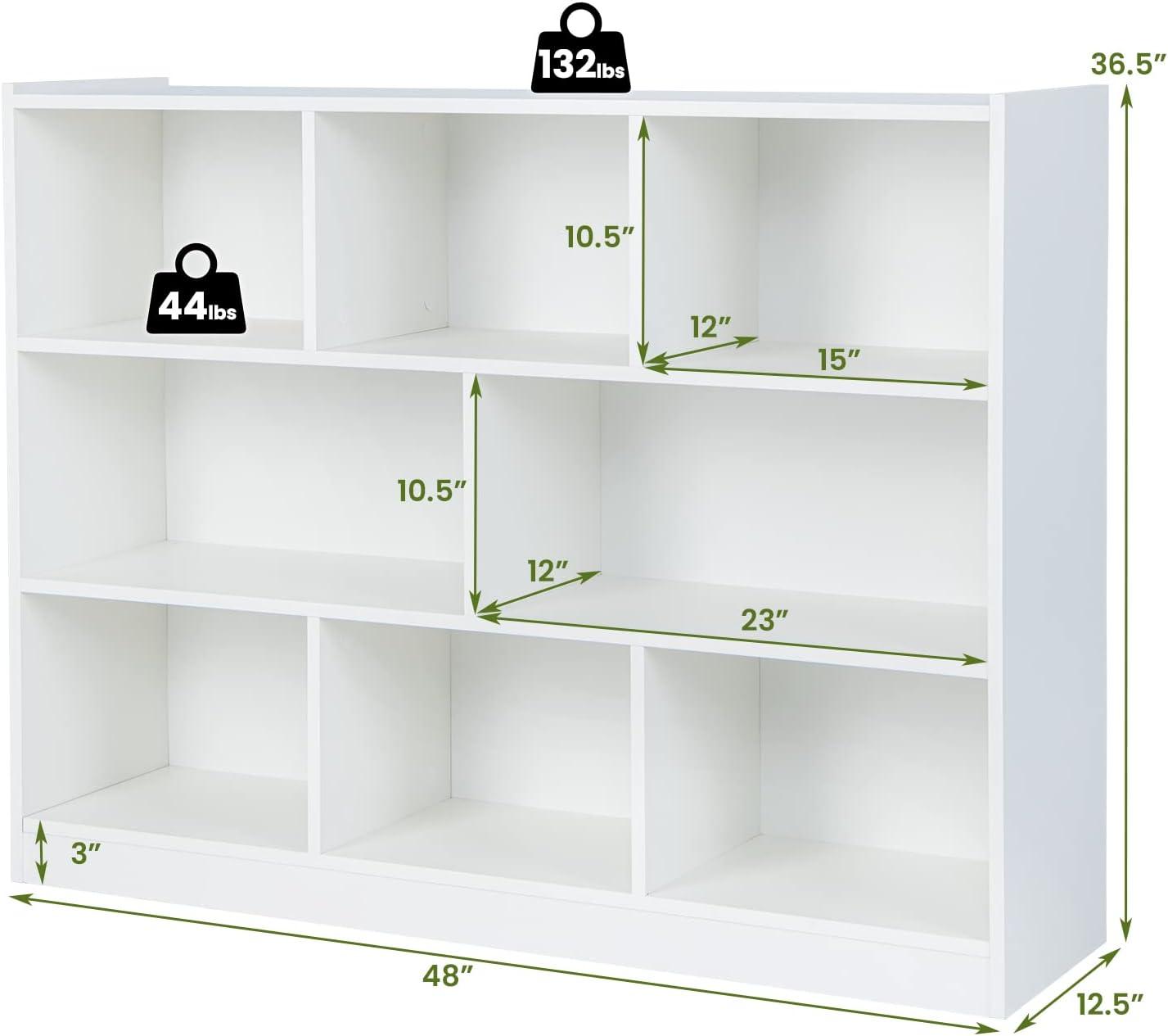 Giantex 8 Cube Bookcase, Freestanding 3-Tier Open Bookshelf, Modern Storage Display Cabinet, Wood Cube Storage Organizer for Living Room, Kid’s Room, White