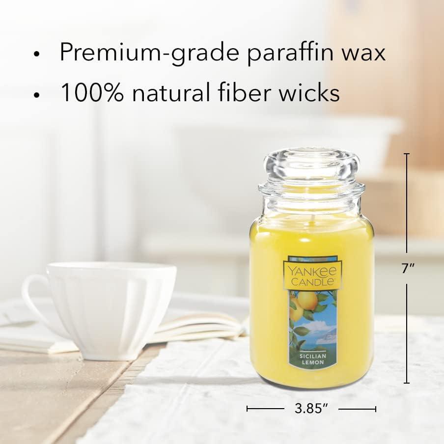 Yankee Candle Vela Sicilian con Aroma a Limón Premium Grado Parafina Wax con hasta 150 Horas de Combustión, Frasco Grande