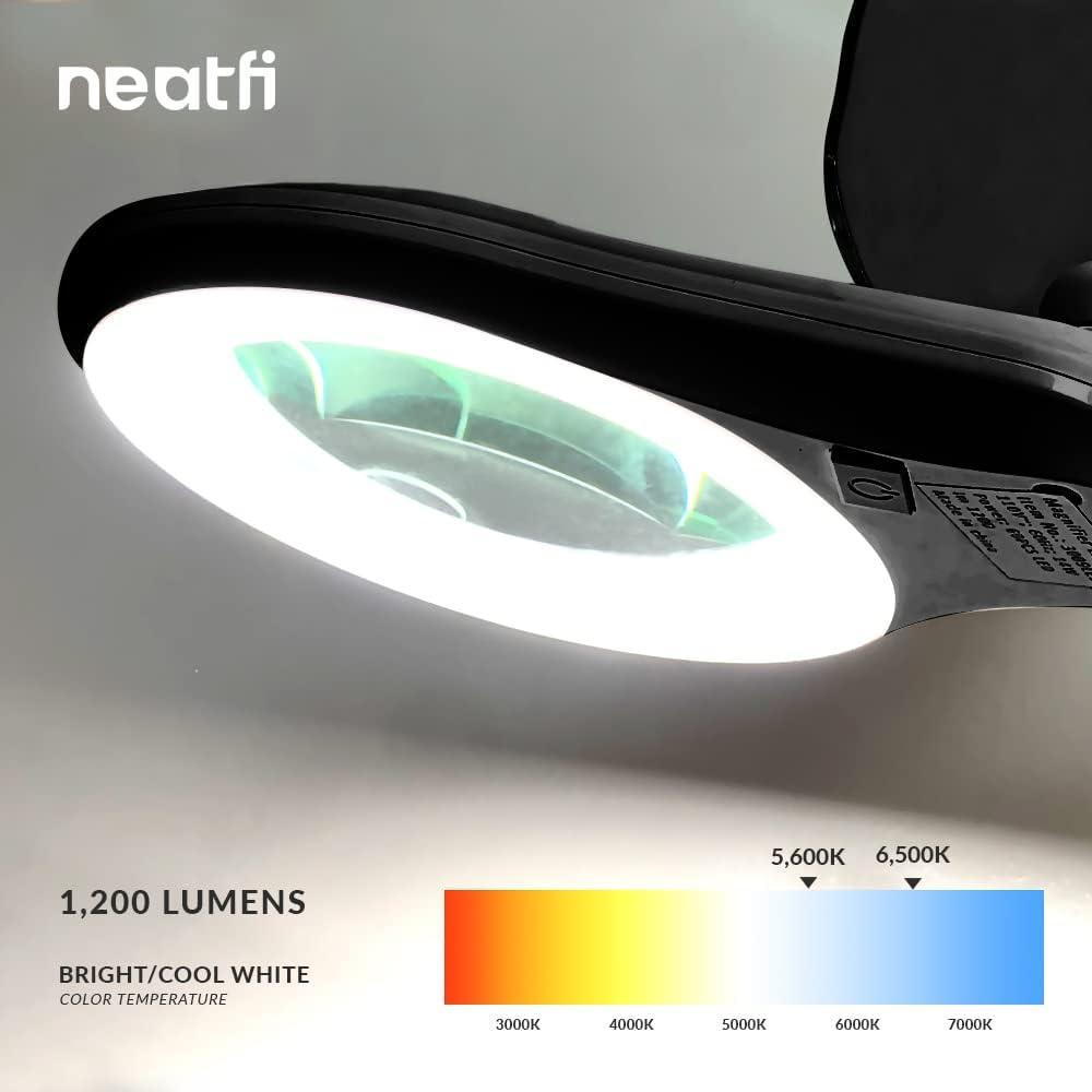 Neatfi (New Model Bifocals 1,200 Lumens Super LED Magnifying Lamp with Clamp, Dimmable, 60 Pcs SMD LED, 5 Inches Diameter Lens, Adjustable Arm (5 Diopter + 20 Diopter, White)