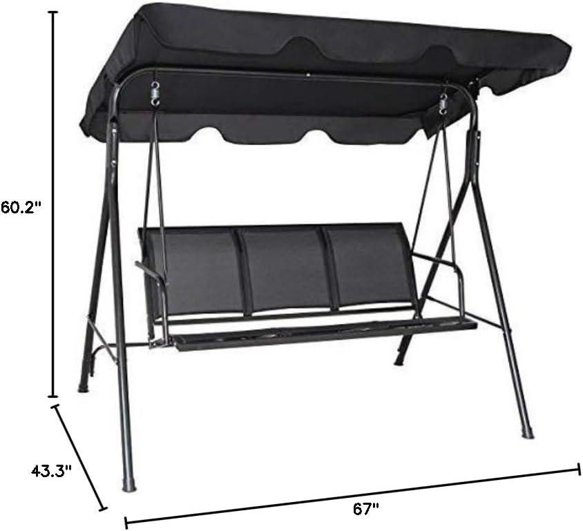 Costway Outdoor Patio Swing Canopy 3 Person Canopy Swing Chair Patio Hammock Black