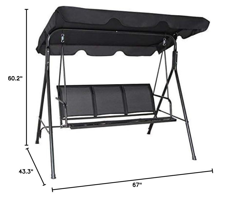 Costway Outdoor Patio Swing Canopy 3 Person Canopy Swing Chair Patio Hammock Black
