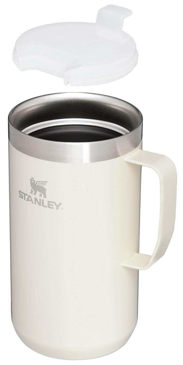 Stanley 24 oz Stainless Steel Classic Legendary Mug Cream Gloss: Dishwasher-Safe Drinkware for Hot & Cold Beverages