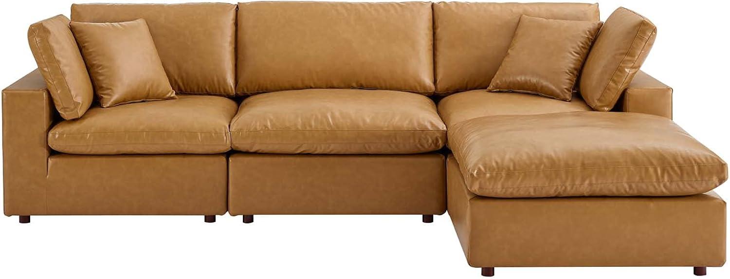 Modway Commix Down Filled Overstuffed Vegan Leather 4-Piece Sectional Sofa in Tan