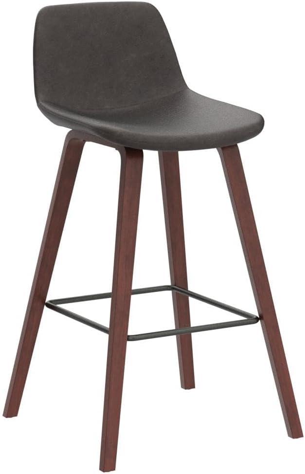 Addy Mid-Century Modern 26" Counter Stool (2pc) in Distressed Brown Faux Leather