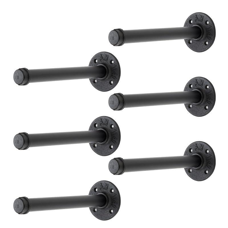 Trent Austin Design® 6 Pcs Industrial Pipe Clothes Bar 10 Inch - Wall Mount Clothing Rack - Face Out Closet Rods